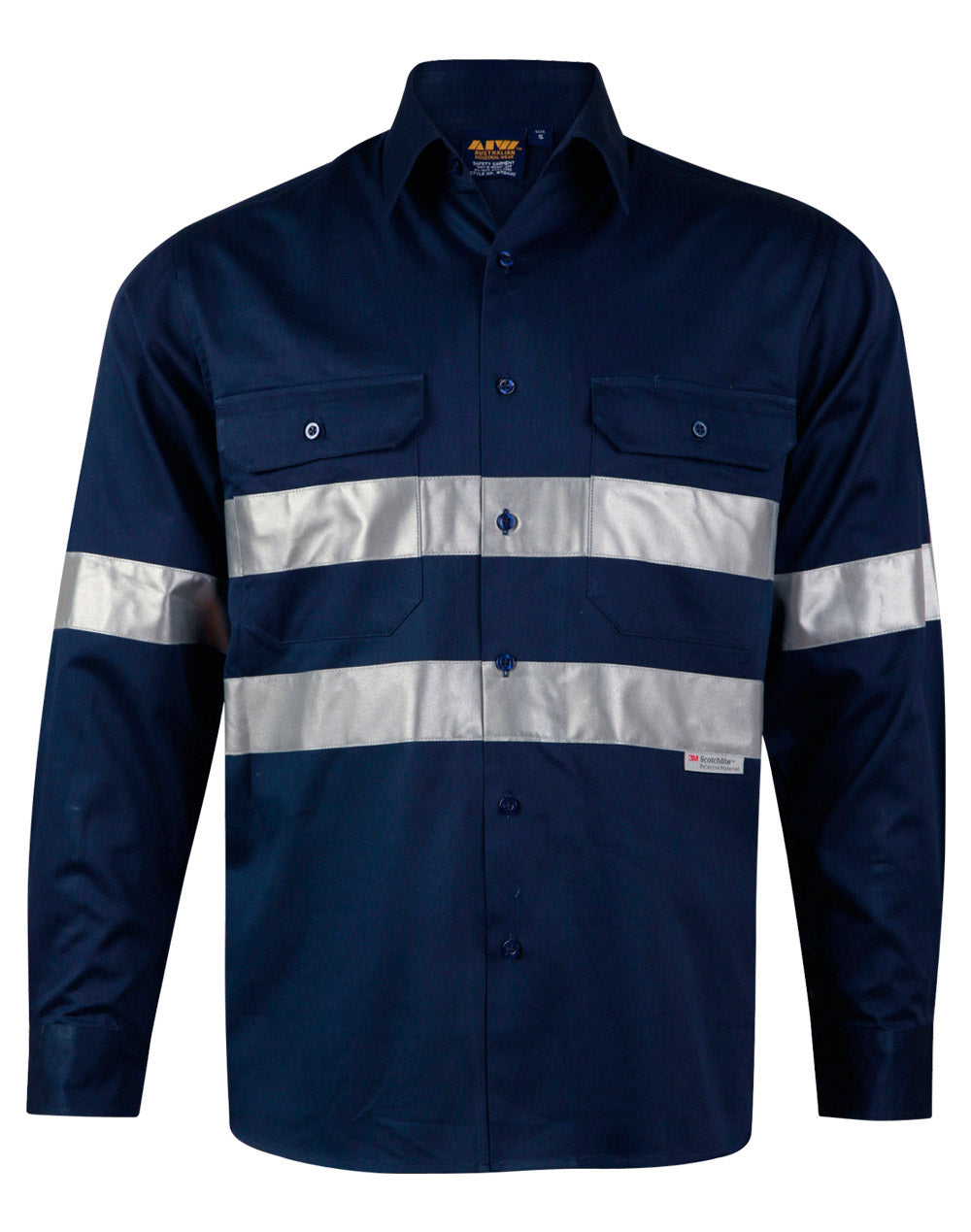 Cotton Drill L/S Work Shirt 3M Tapes - WT04HV - Navy