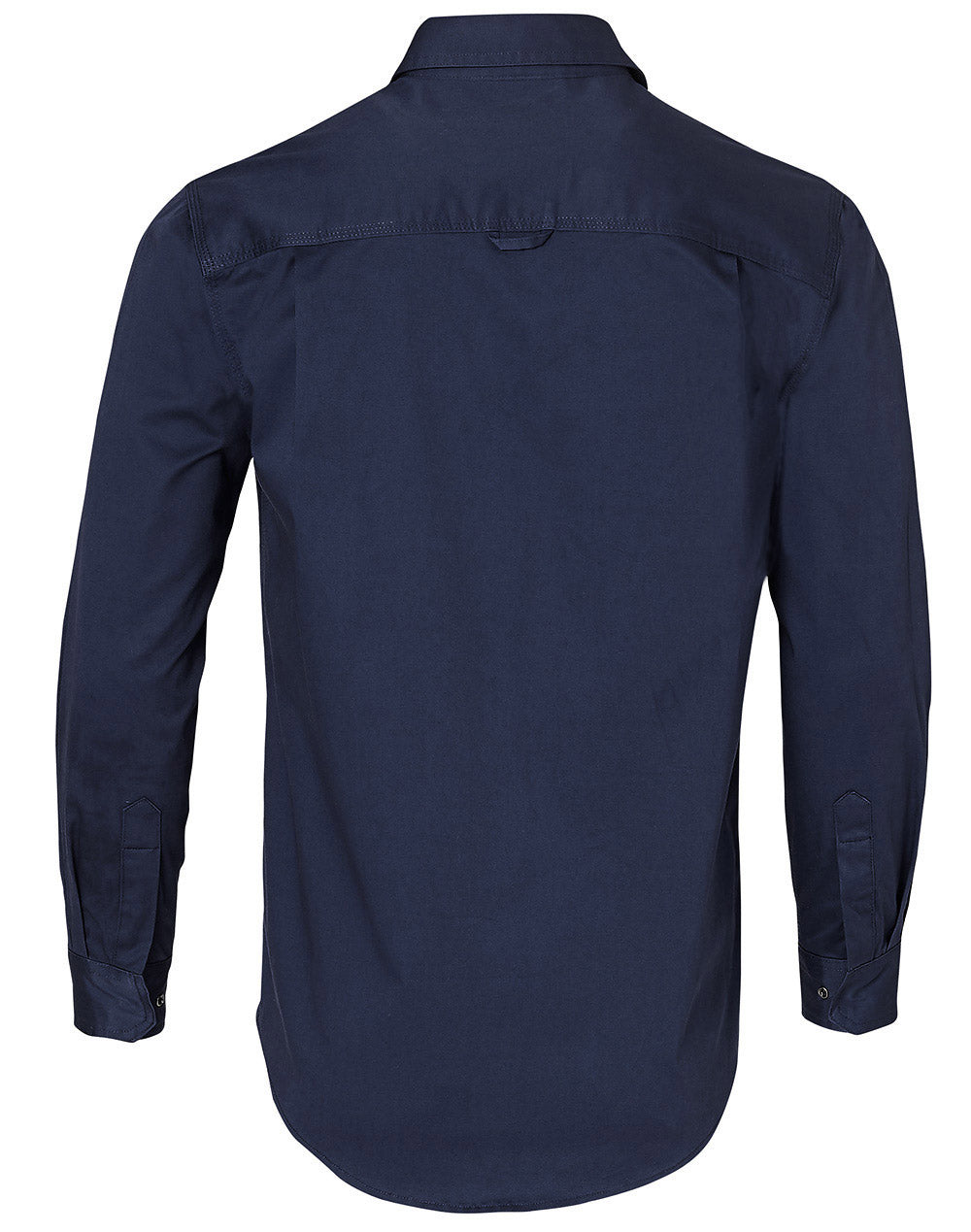 Mens Stretch Work Shirt With 2 Front Flap Pockets - Navy - Back