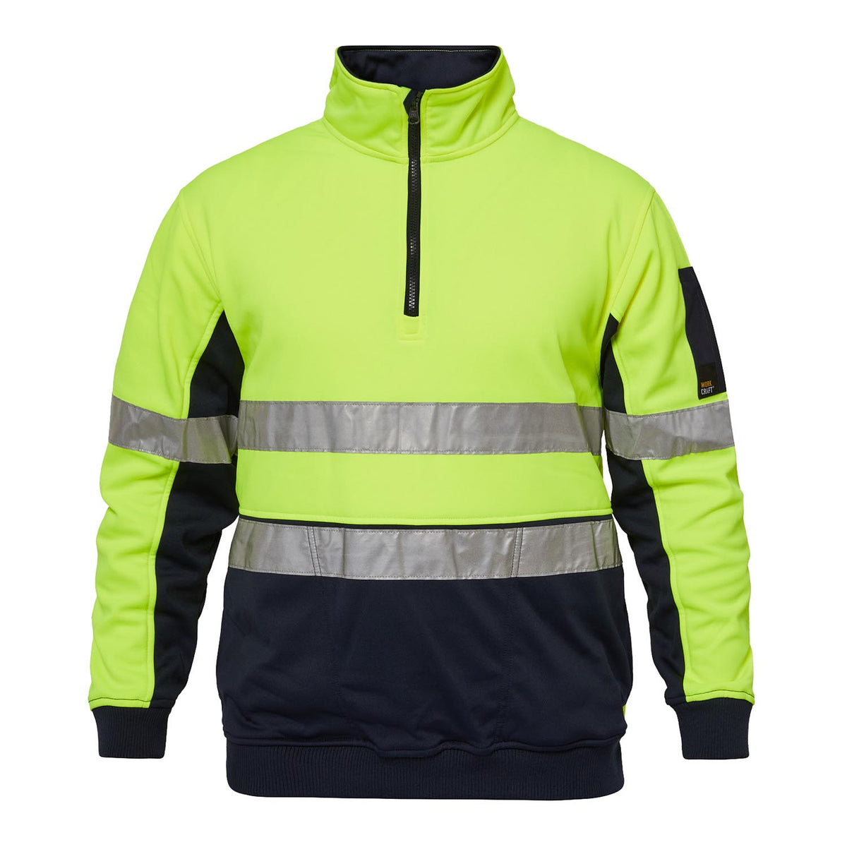 Hi Vis Half Zip Reflective Pullover - Yellow/Navy - Front