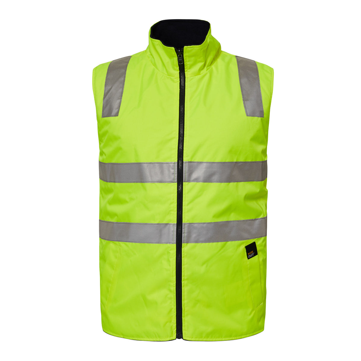 Hi Vis Reversible Fleece Reflective Vest - Yellow/Navy - Front