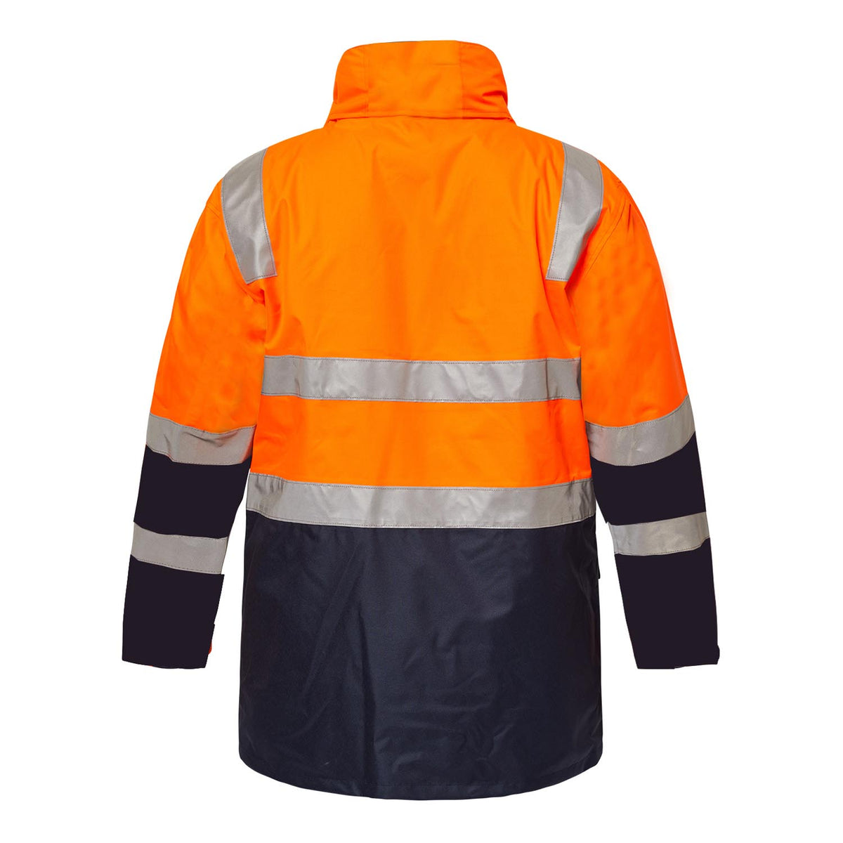 Hi Vis 6 In 1 Two Tone Reflective Jacket With Removable Sleeves - Orange/Navy - Back