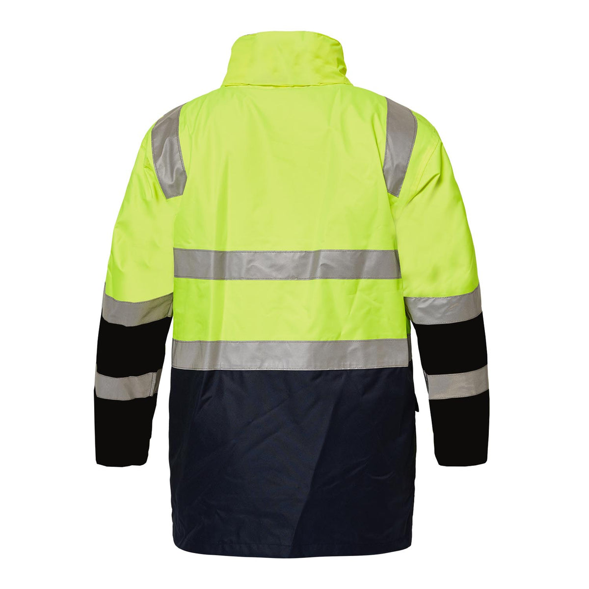 Hi Vis 6 In 1 Two Tone Reflective Jacket With Removable Sleeves - Yellow/Navy - Back