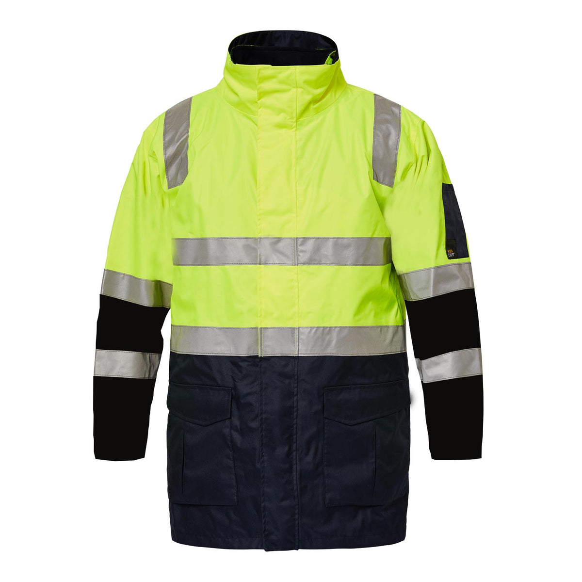 Hi Vis 6 In 1 Two Tone Reflective Jacket With Removable Sleeves - Yellow/Navy - Front