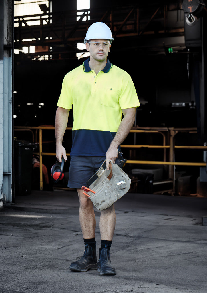Unisex Hi Vis Basic Short Sleeve Polo - Yellow/Navy - Model