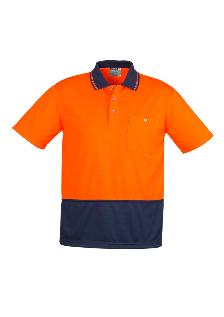 Unisex Hi Vis Basic Short Sleeve Polo - Orange/Navy - Front
