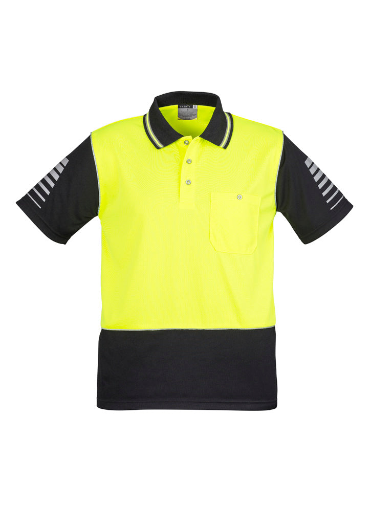 Mens Hi Vis Zone Short Sleeve Polo - Yellow/Black - Front