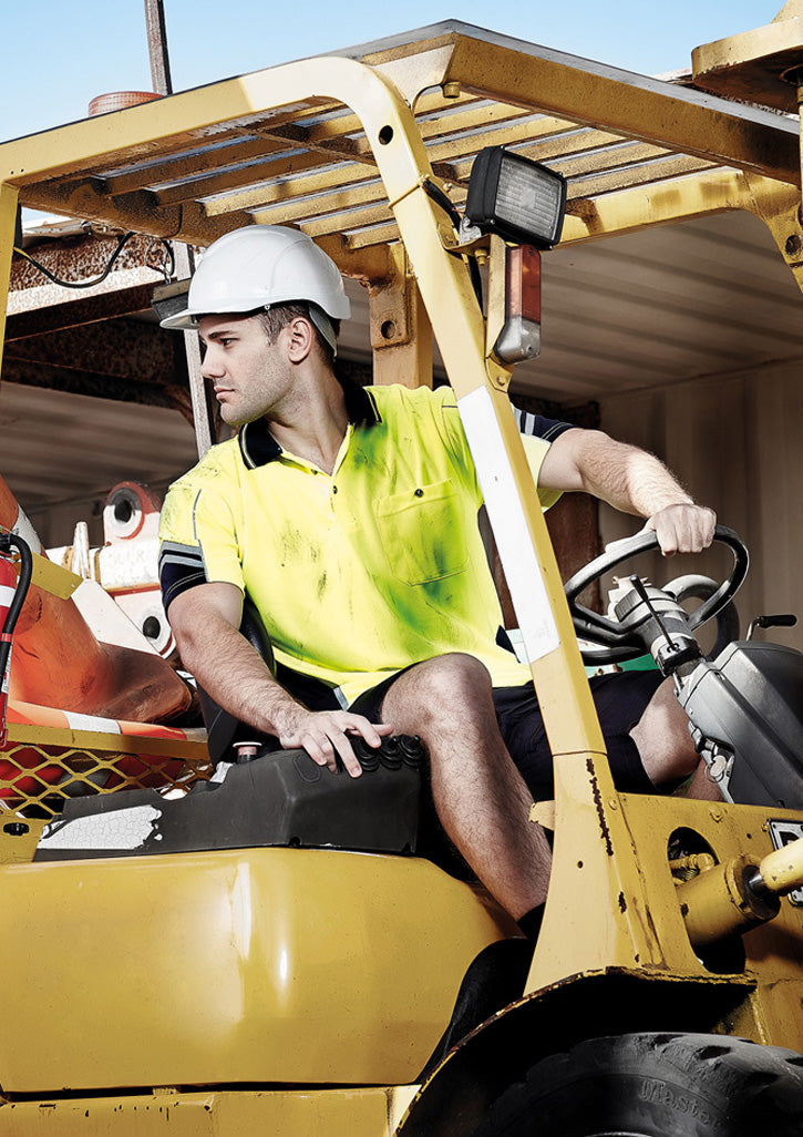 Mens Hi Vis Squad Short Sleeve Polo - Yellow/Navy - Model