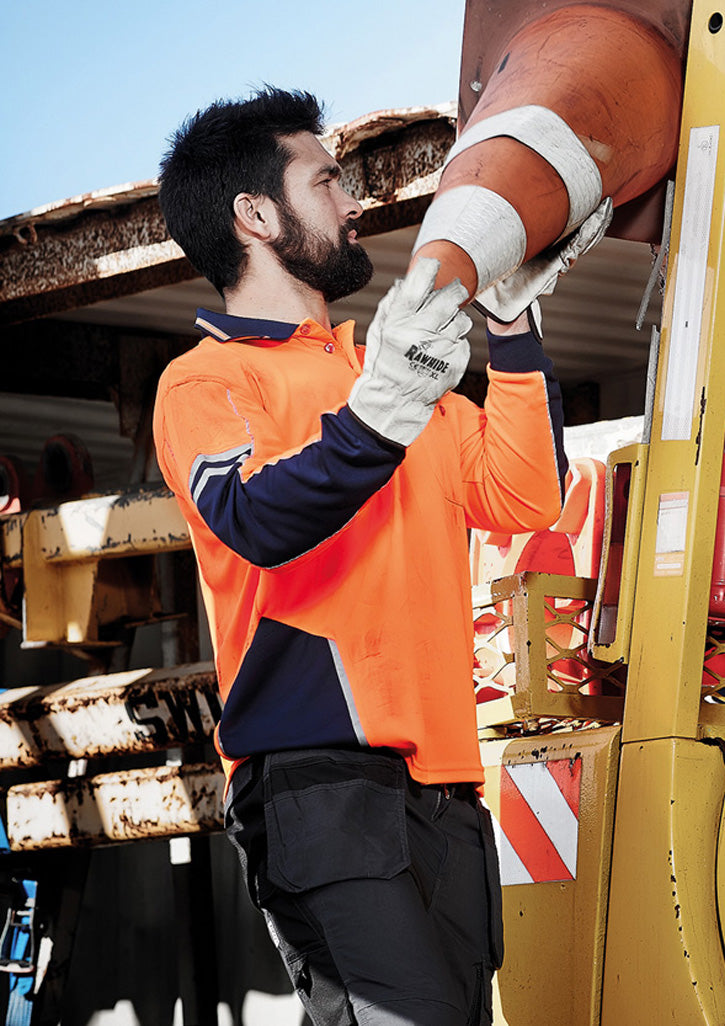 Mens Hi Vis Squad Long Sleeve Polo - Orange/Navy - Model