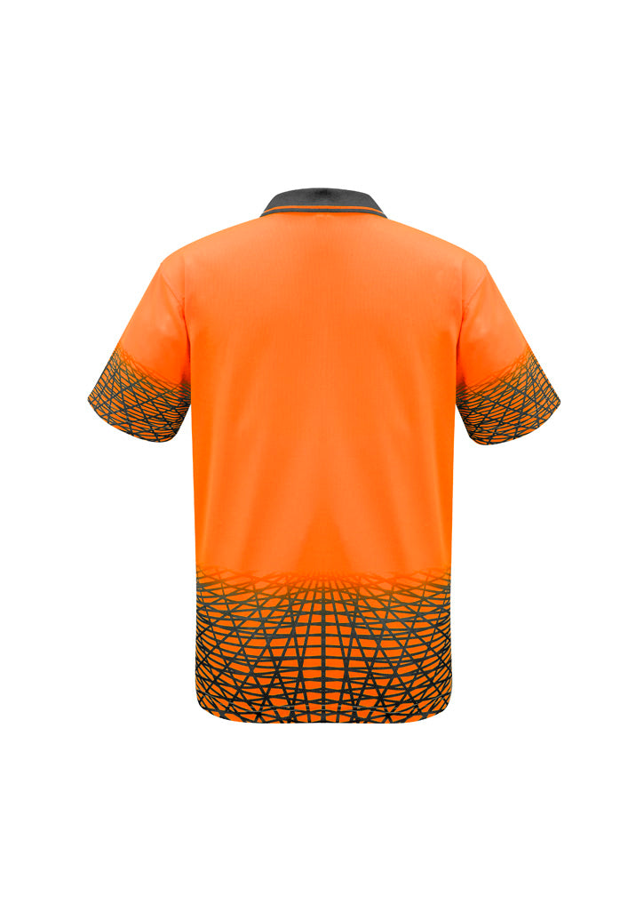 Mens Hi Vis Tracks Short Sleeve Polo - Orange/Charcoal - Back
