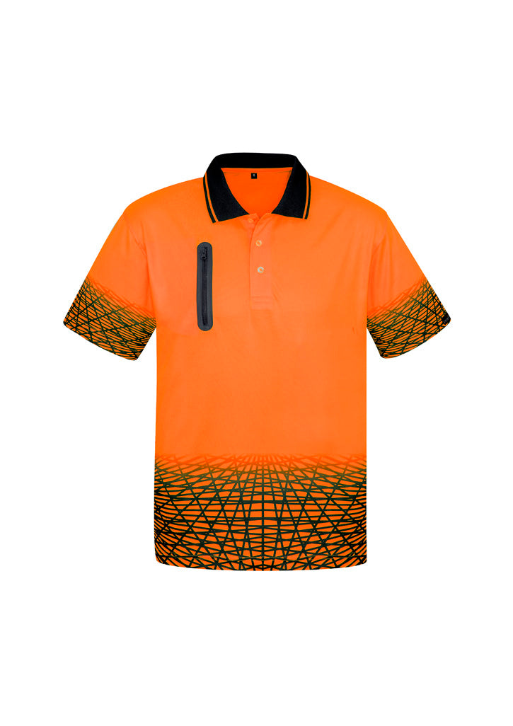 Mens Hi Vis Tracks Short Sleeve Polo - Orange/Navy - Front