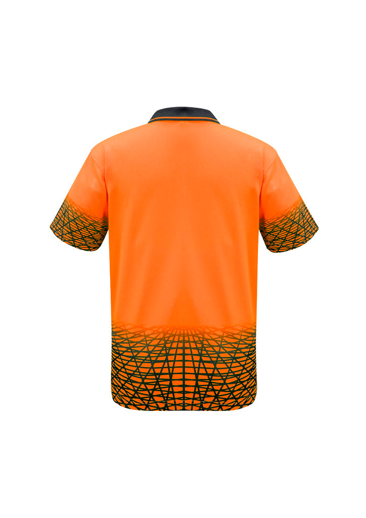 Mens Hi Vis Tracks Short Sleeve Polo - Orange/Navy - Back