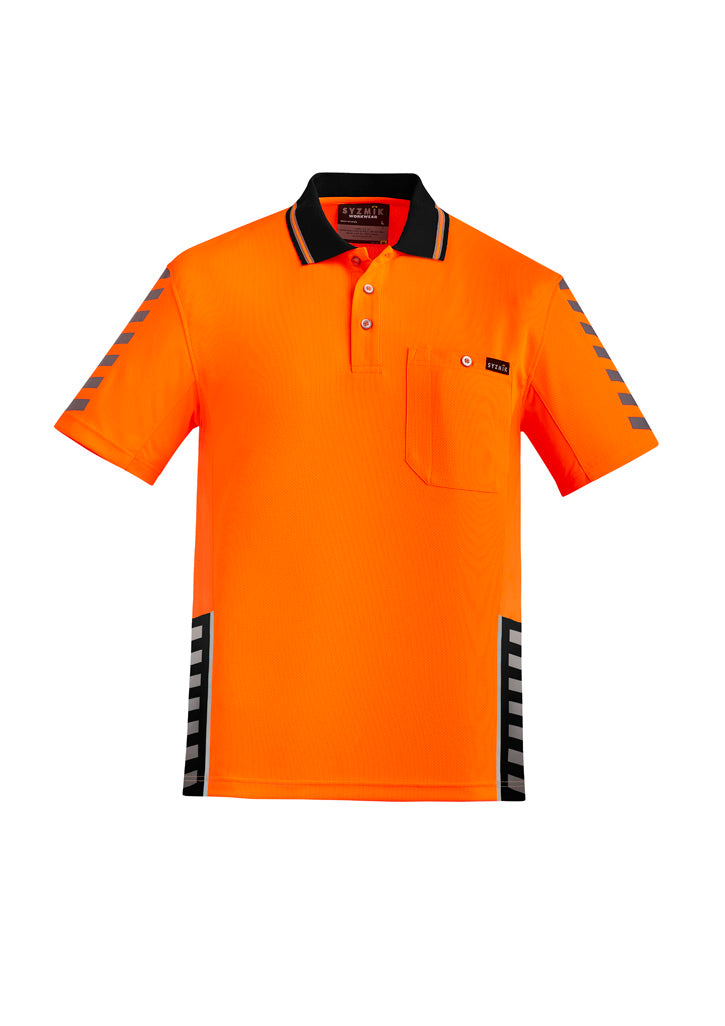 Mens Hi Vis Komodo Short Sleeve Polo - Orange/Black - Front