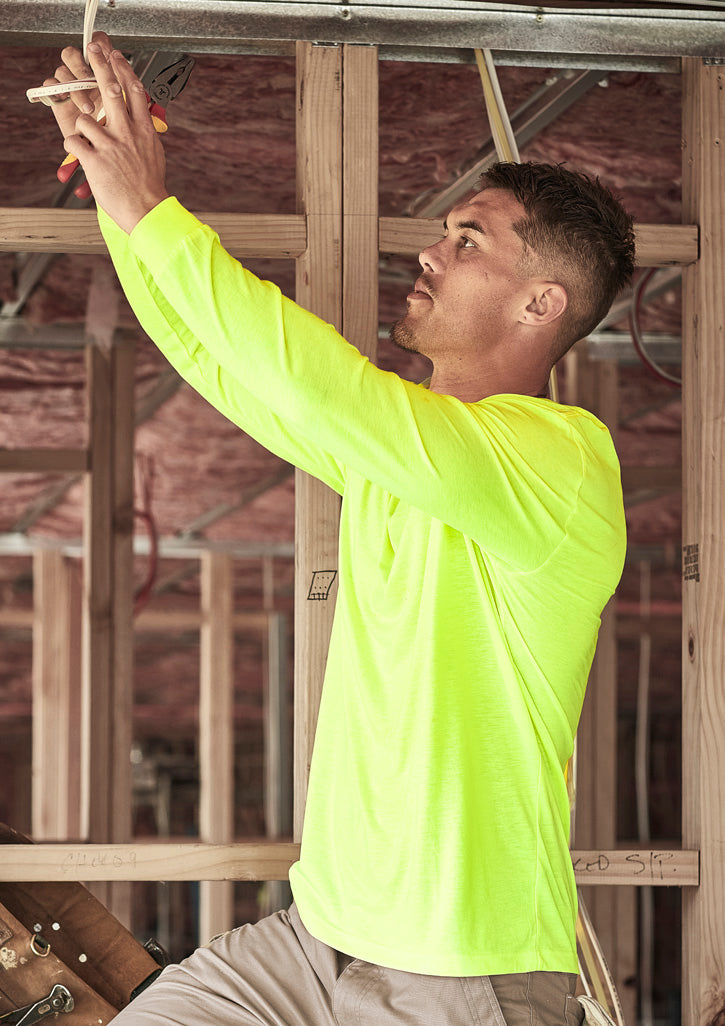Mens Hi Vis Long Sleeve Tee - Yellow - Model