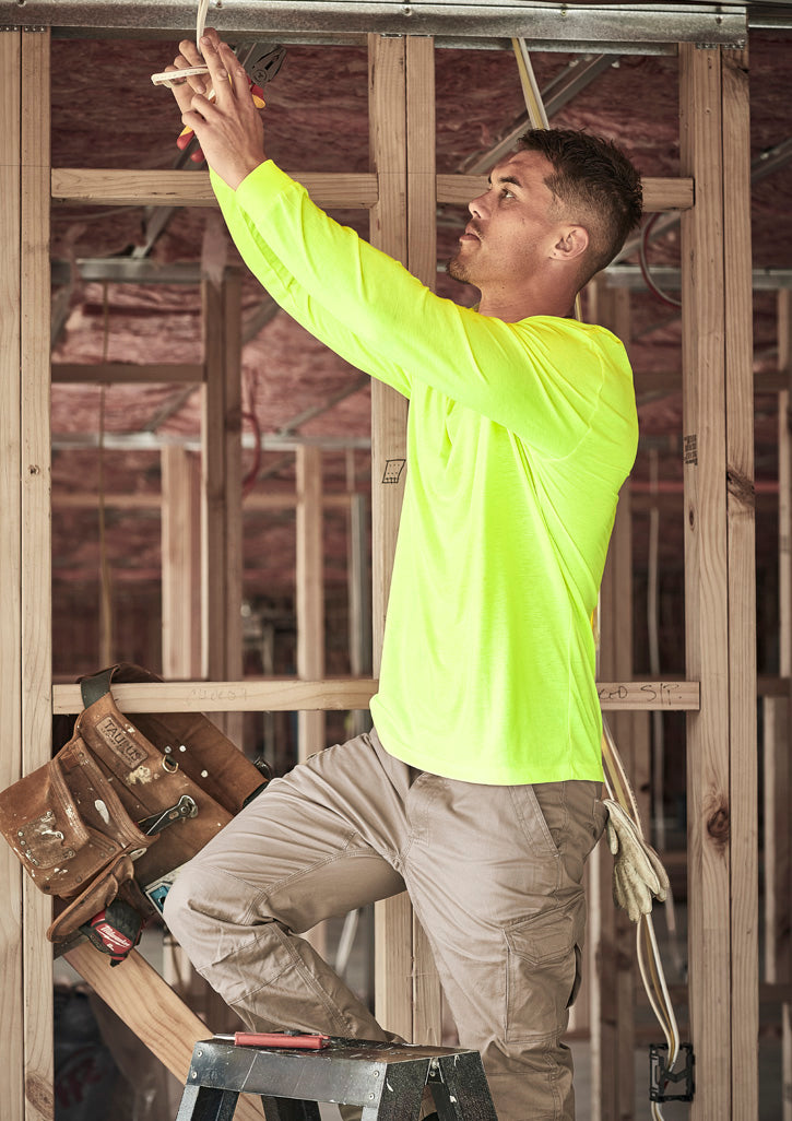 Mens Hi Vis Long Sleeve Tee - Yellow - Model