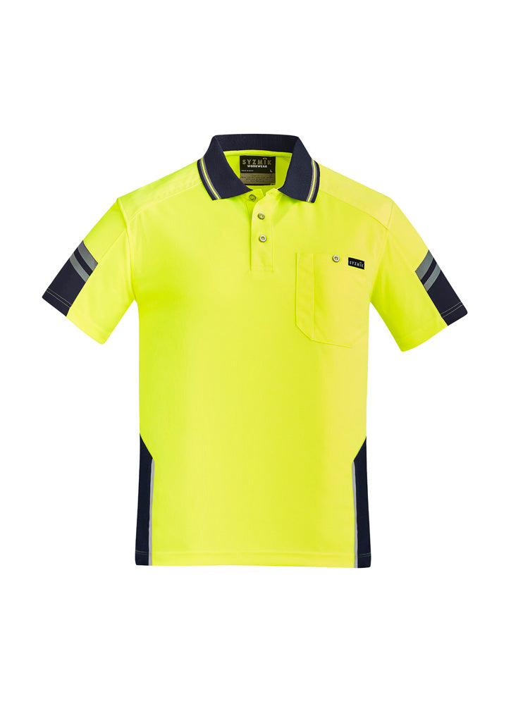 Mens Hi Vis Reinforced Squad Short Sleeve Polo - Yellow/Navy - Front