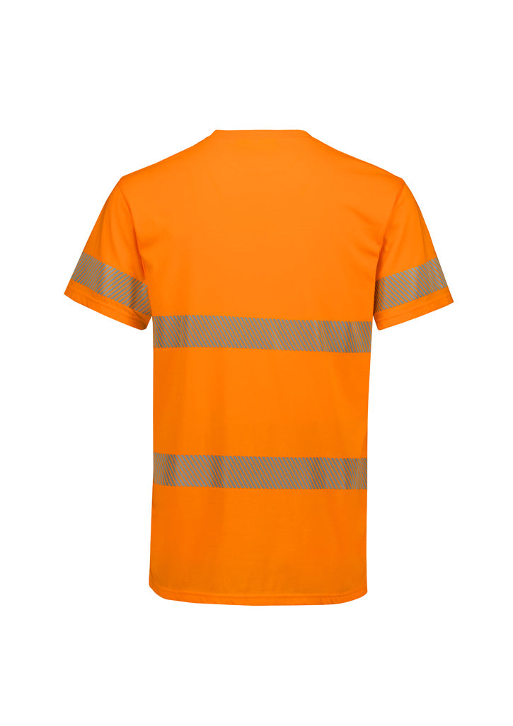 Mens Hi Vis Segmented Tape Cotton Tee - Orange - Back