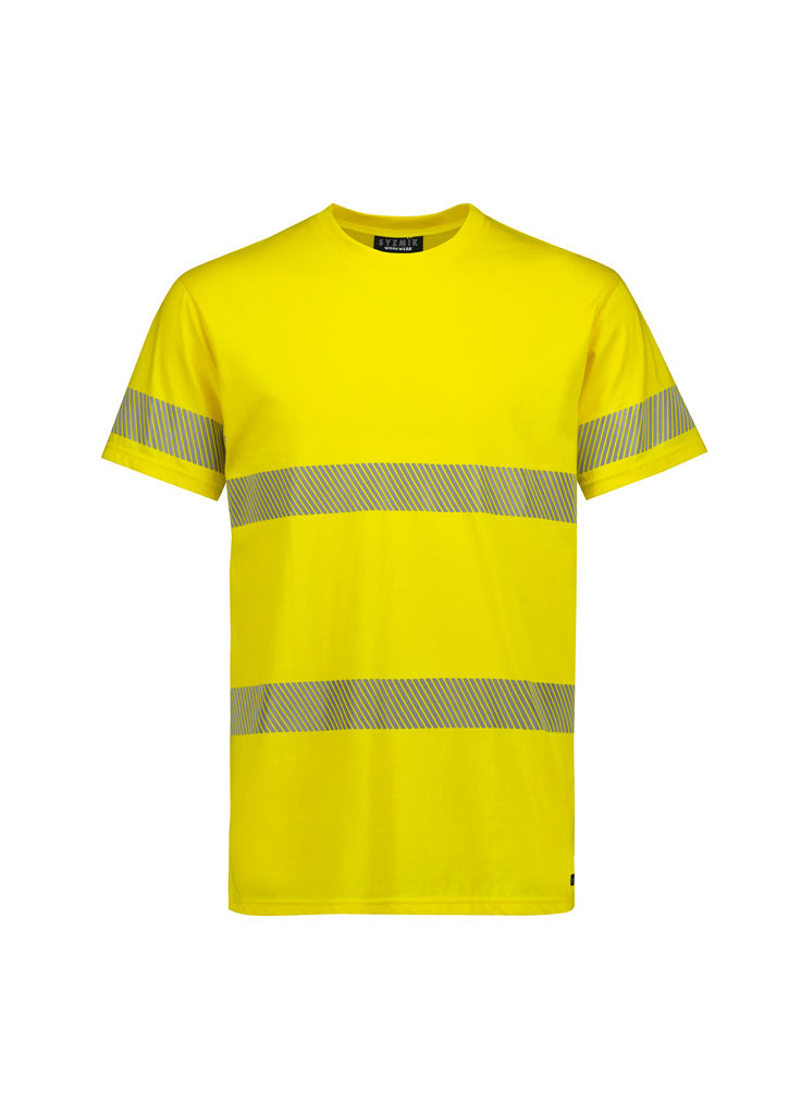 Mens Hi Vis Segmented Tape Cotton Tee - Yellow - Front
