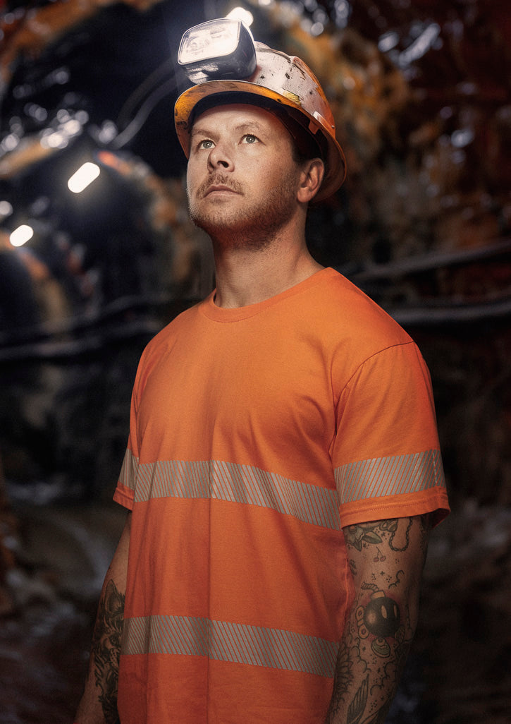 Mens Hi Vis Segmented Tape Cotton Tee - Orange - Model