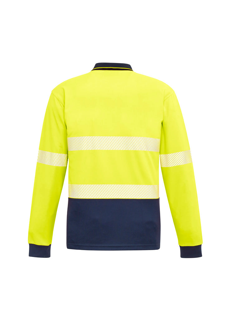 Unisex Hi Vis Segmented Tape Long Sleeve Polo - Yellow/Navy - Back