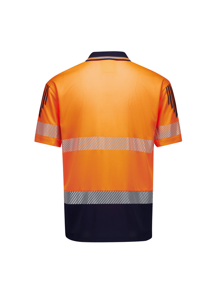 Mens Hi Vis Flux Segmented Tape Short Sleeve Polo - Orange/Navy - Back