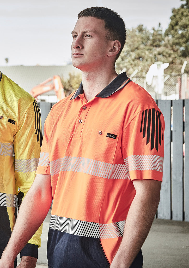 Mens Hi Vis Flux Segmented Tape Short Sleeve Polo - Orange/Navy - Model
