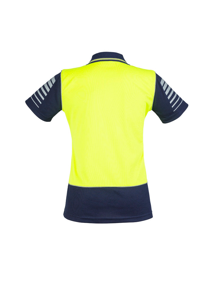 Womens Hi Vis Zone Short Sleeve Polo - Yellow/Navy - Back