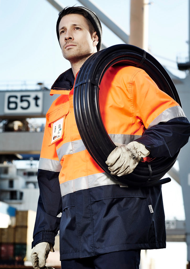Mens Hi Vis Ultralite Waterproof Jacket - Orange/Navy - Model