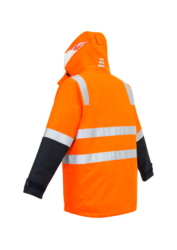 Mens Hi Vis 4 In 1 Waterproof Jacket - Orange/Navy - Back