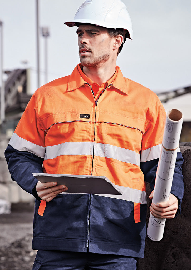 Mens Hi Vis Cotton Drill Jacket - Orange/Navy - Model