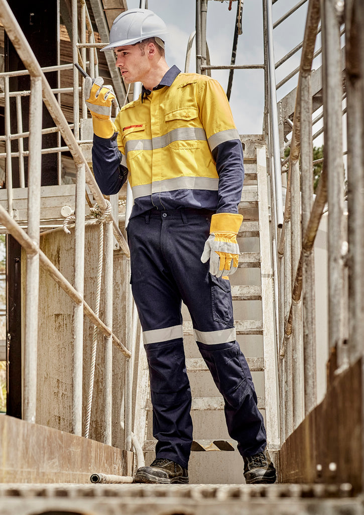Mens Orange Flame Taped Cargo Pant (Stout) - Navy - Model