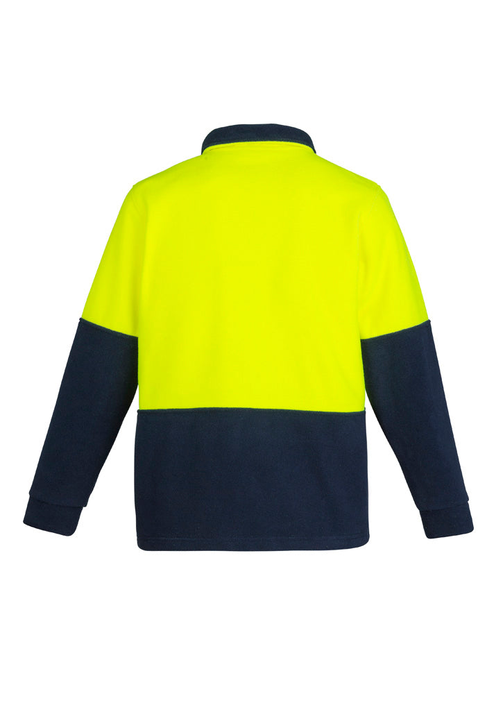 Unisex Hi Vis 1/2 Zip Polar Fleece Pullover - Yellow/Navy - Back