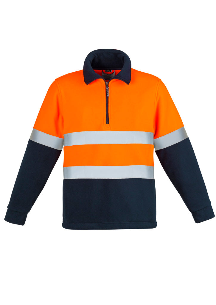 Unisex Hi Vis Polar Fleece Pullover - Hoop Taped - Orange/Navy - Front