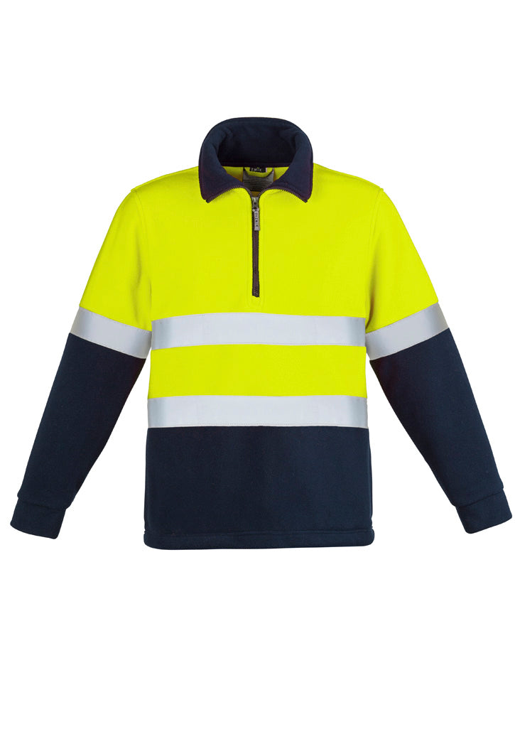 Unisex Hi Vis Polar Fleece Pullover - Hoop Taped - Yellow/Navy - Front