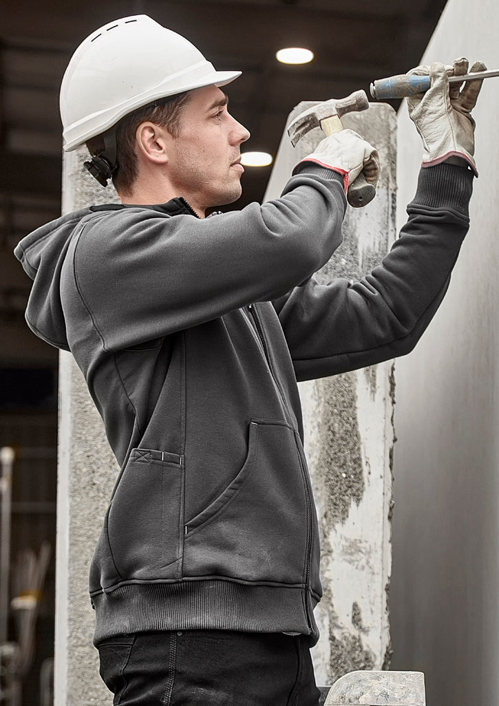 Unisex Zip Front Multi-Pocket Hoodie - Charcoal/Black - Model