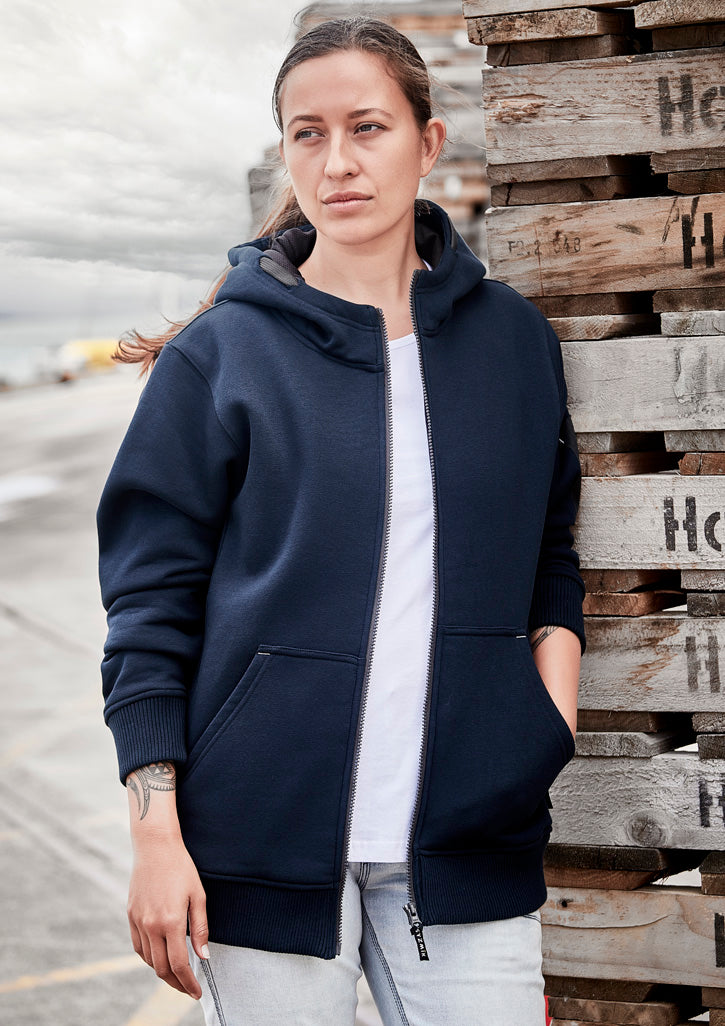 Unisex Zip Front Multi-Pocket Hoodie - Navy/Charcoal - Model