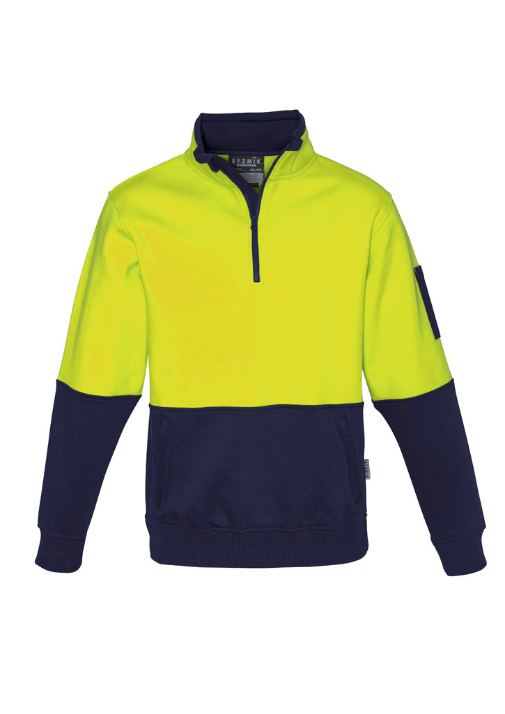 Unisex Hi Vis 1/2 Zip Pullover - Yellow/Navy - Front