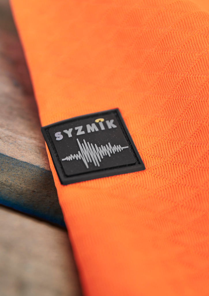 Unisex Hi Vis Textured Jacquard Hoodie - Orange/Navy - Model