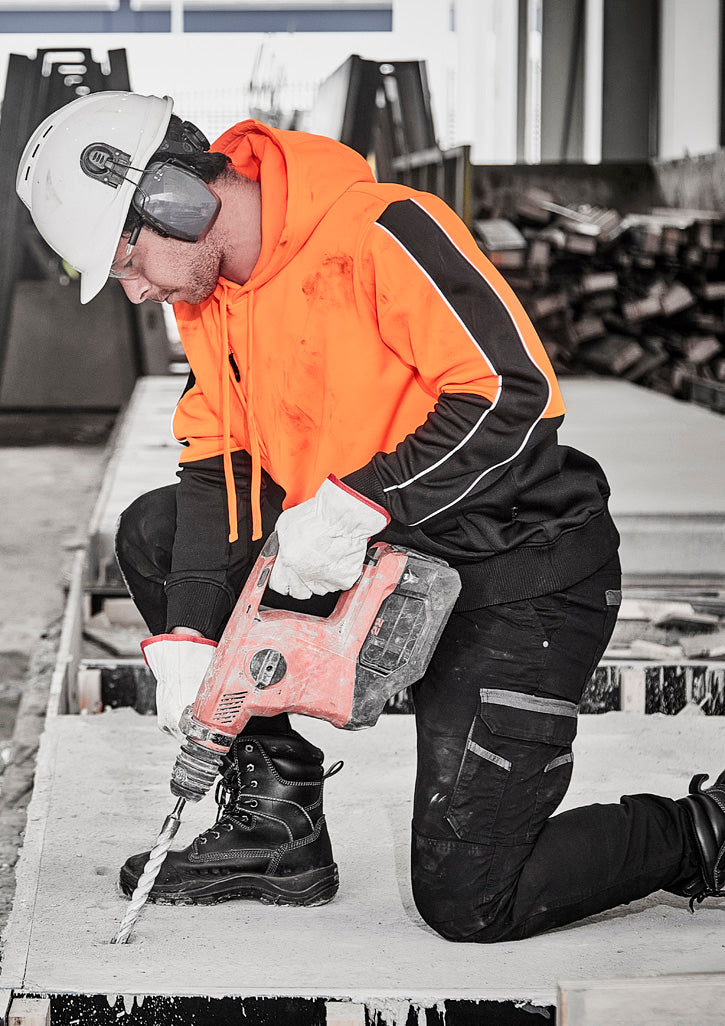 Unisex Hi Vis Pullover Hoodie - Orange/Black - Model