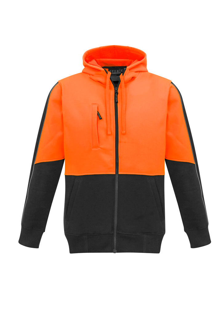 Unisex Hi Vis Full Zip Hoodie - Orange/Black - Front