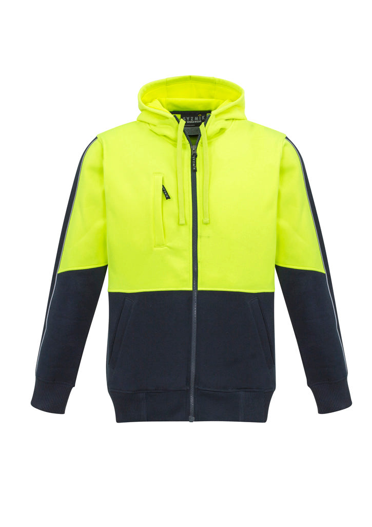 Unisex Hi Vis Full Zip Hoodie - Yellow/Navy - Front