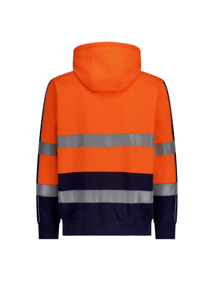 Unisex Hi Vis Full Zip Stretch Taped Hoodie - Orange/Navy - Back