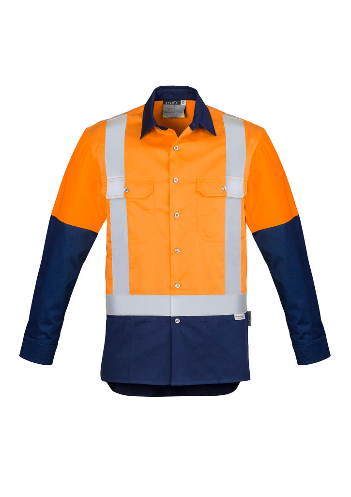 Mens Industrial Long Sleeve Shirt - Shoulder Taped - Orange/Navy - Front