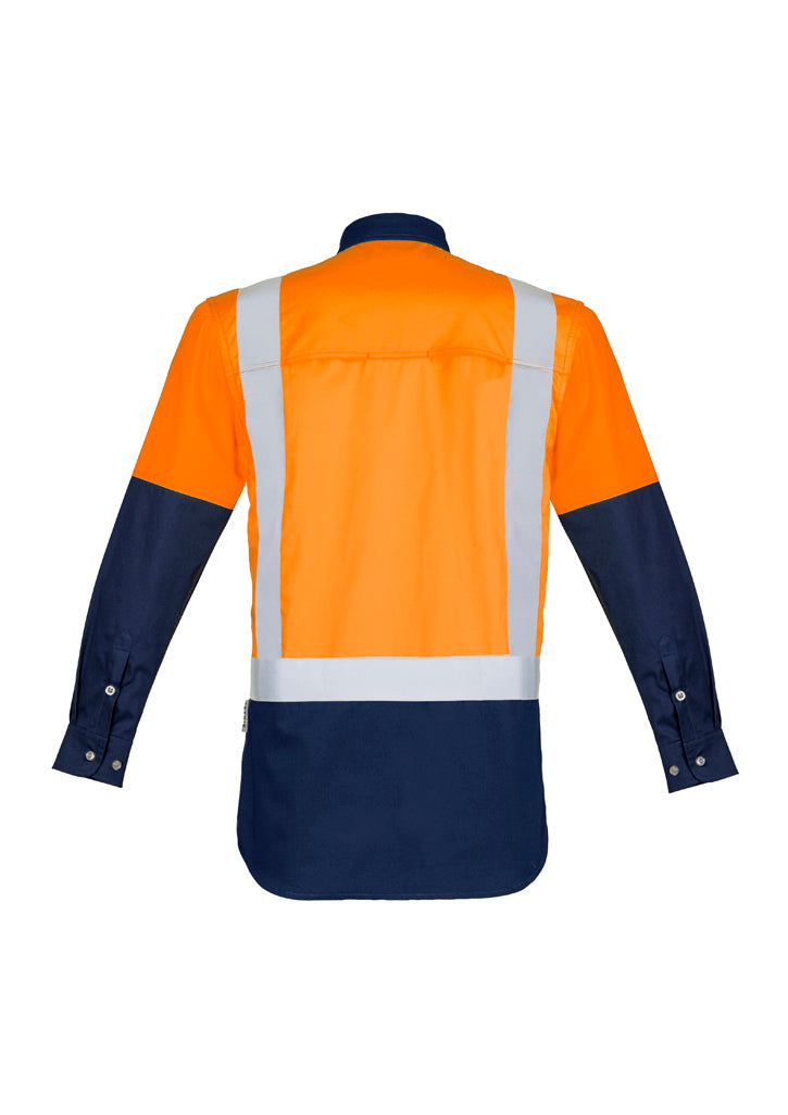 Mens Industrial Long Sleeve Shirt - Shoulder Taped - Orange/Navy - Back