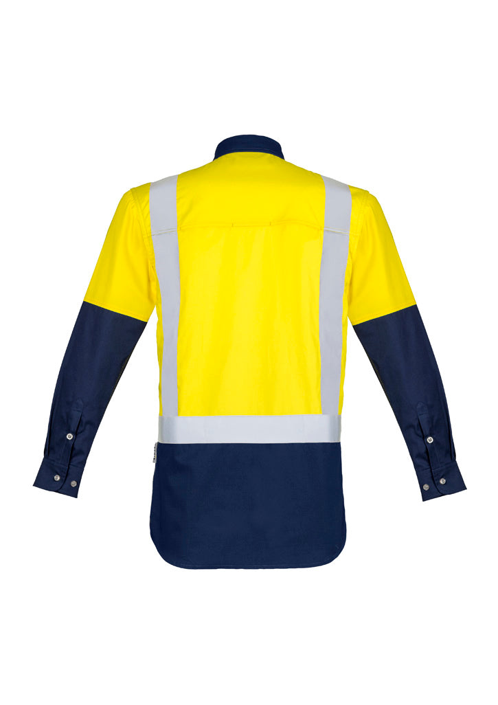 Mens Industrial Long Sleeve Shirt - Shoulder Taped - Yellow/Navy - Back
