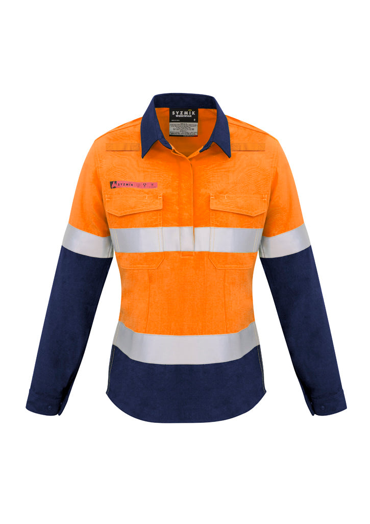 Womens FR Closed Front Hooped Taped Spliced Shirt - Orange/Navy - Front