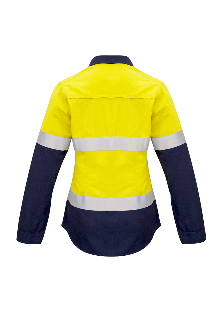 Womens FR Closed Front Hooped Taped Spliced Shirt - Yellow/Navy - Back