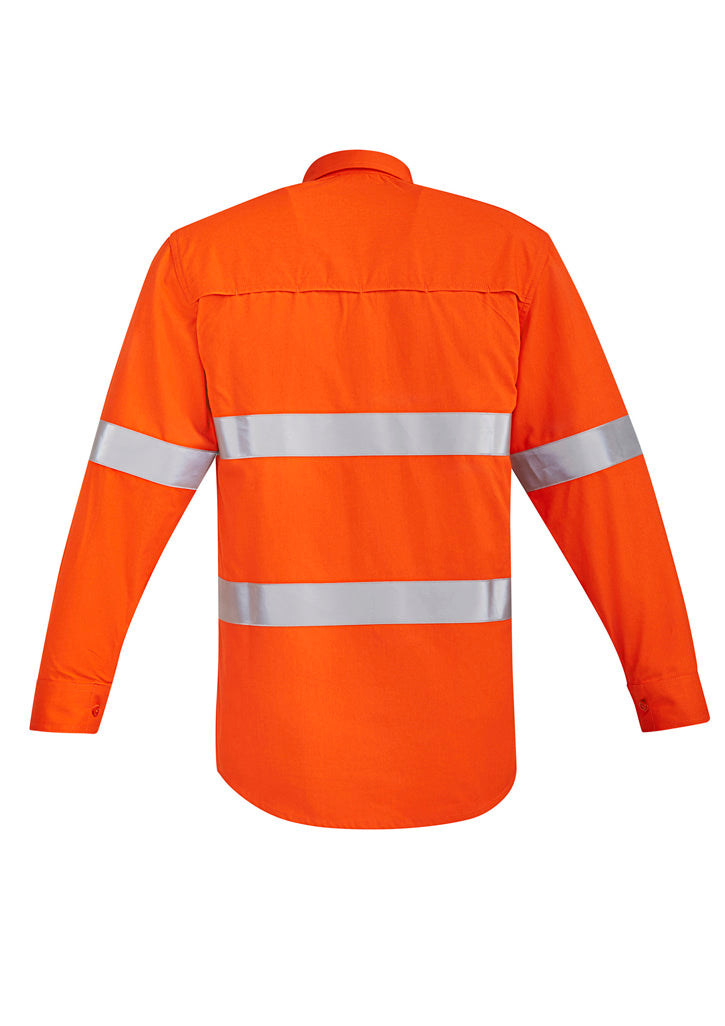 Mens Orange Flame Hi Vis Open Front Shirt - Hoop Taped - Orange - Back