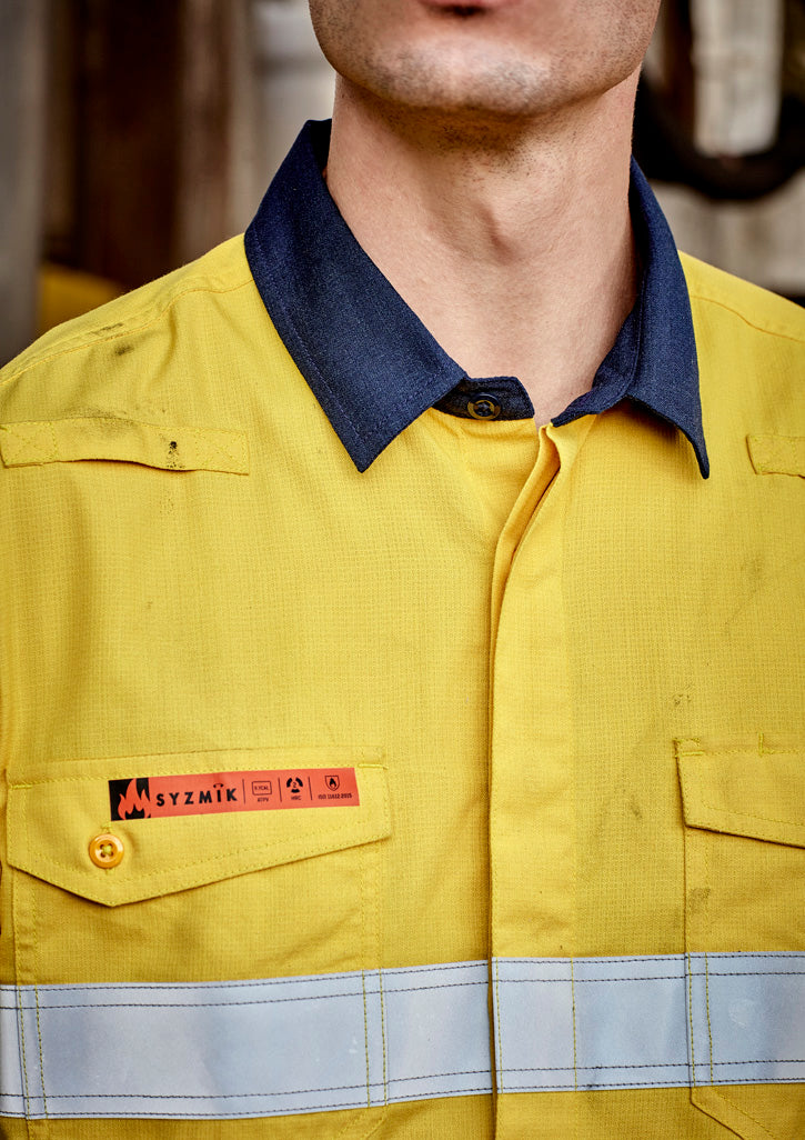 Mens Orange Flame Lightweight Ripstop Shirt - Hoop Taped - Yellow/Navy - Model