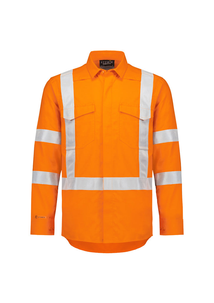 Mens Orange Flame Lightweight Ripstop X Back Taped Shirt - Orange - Front