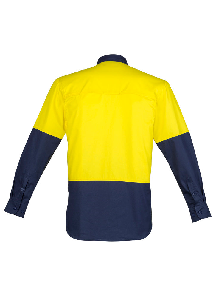 Mens Closed Front Long Sleeve Shirt - Yellow/Navy - Back